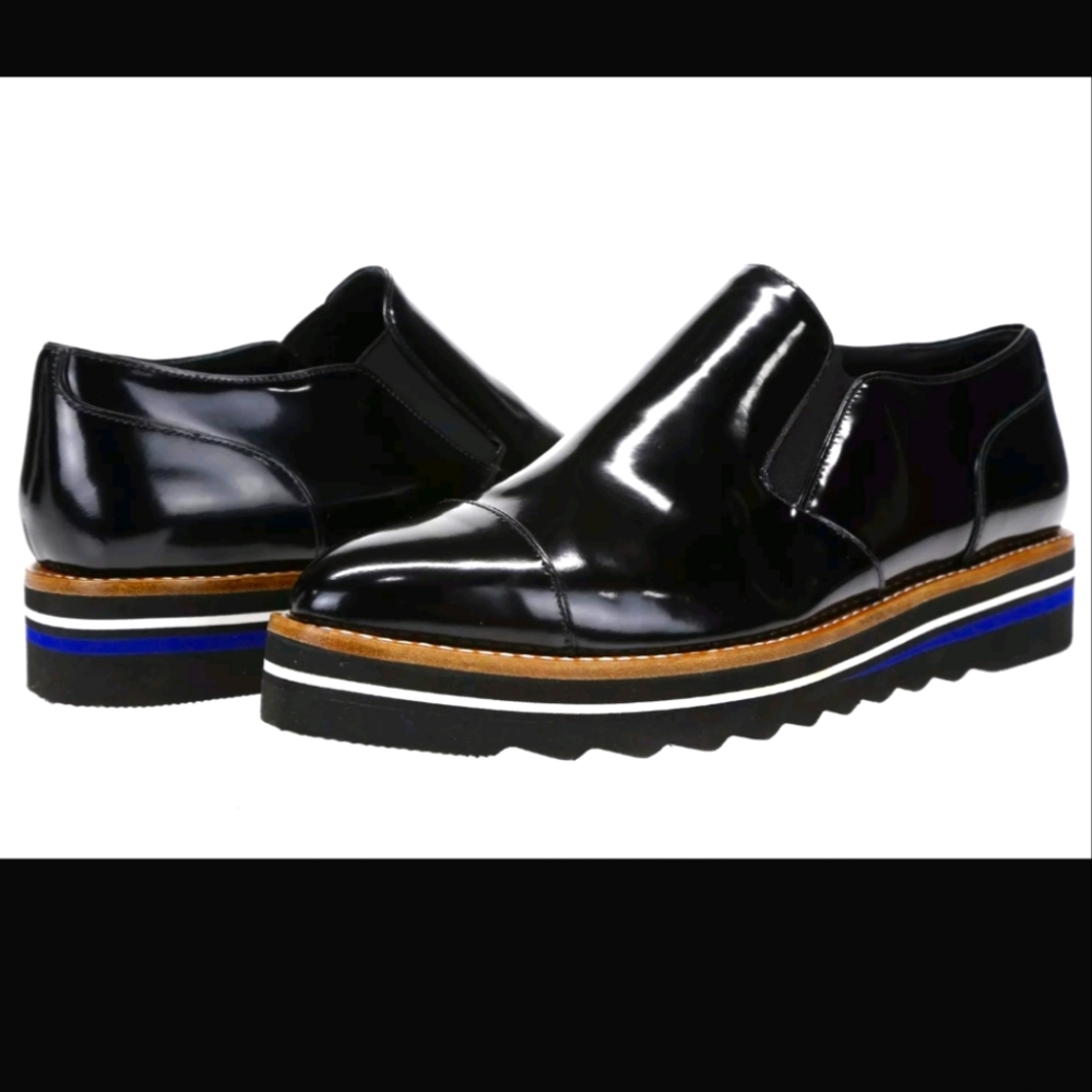 Vince 'Alona' black patent leather slip on almond toe oxfords - 36